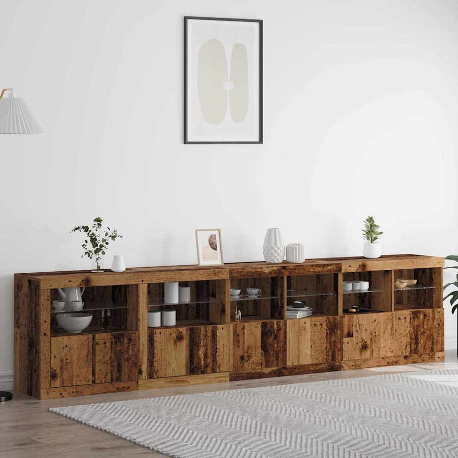 LED Sideboard Oudhout 283 x 37 x 67 cm Bewerkt hout