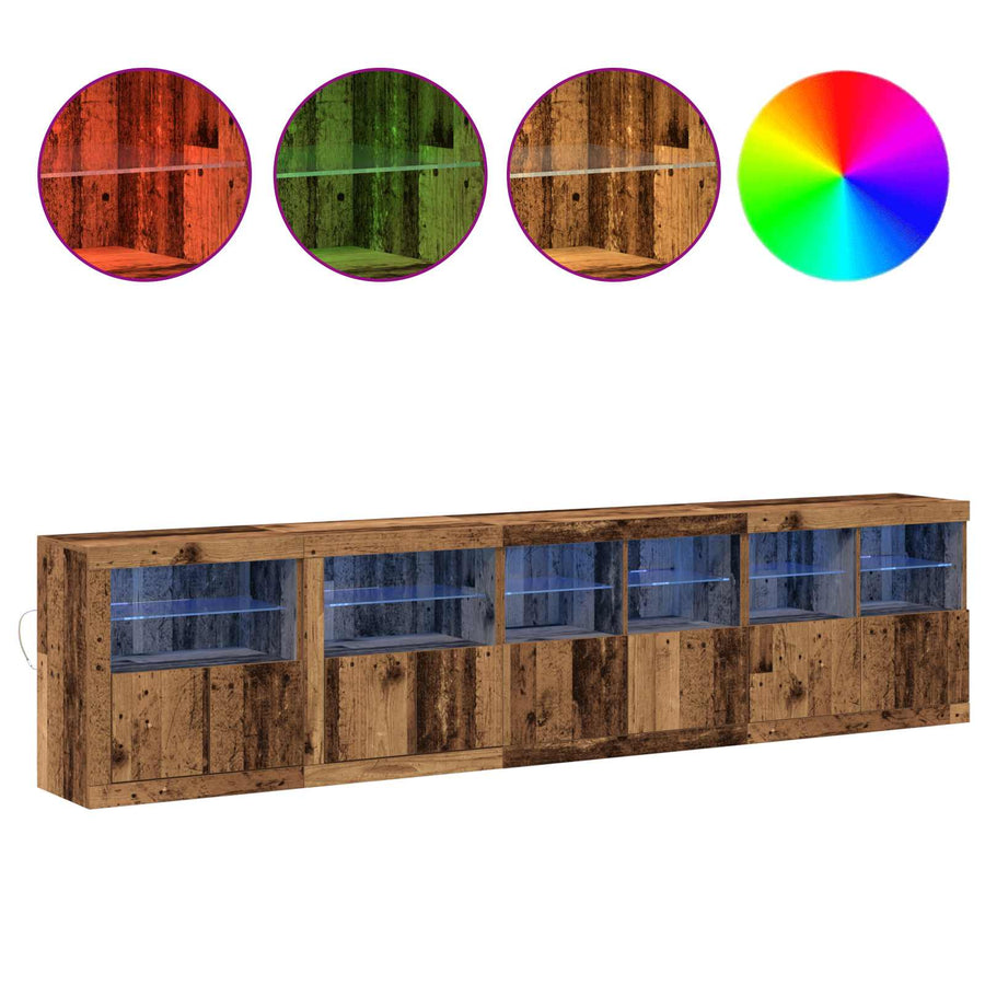 LED Sideboard Oudhout 283 x 37 x 67 cm Bewerkt hout