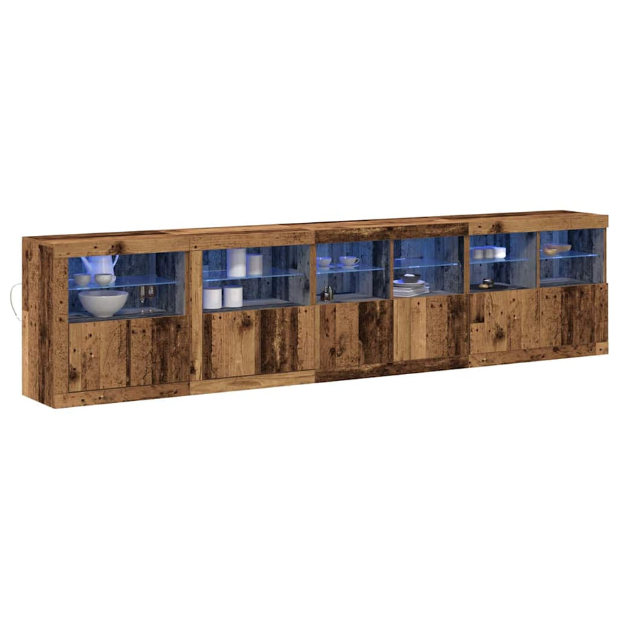 LED Sideboard Oudhout 283 x 37 x 67 cm Bewerkt hout