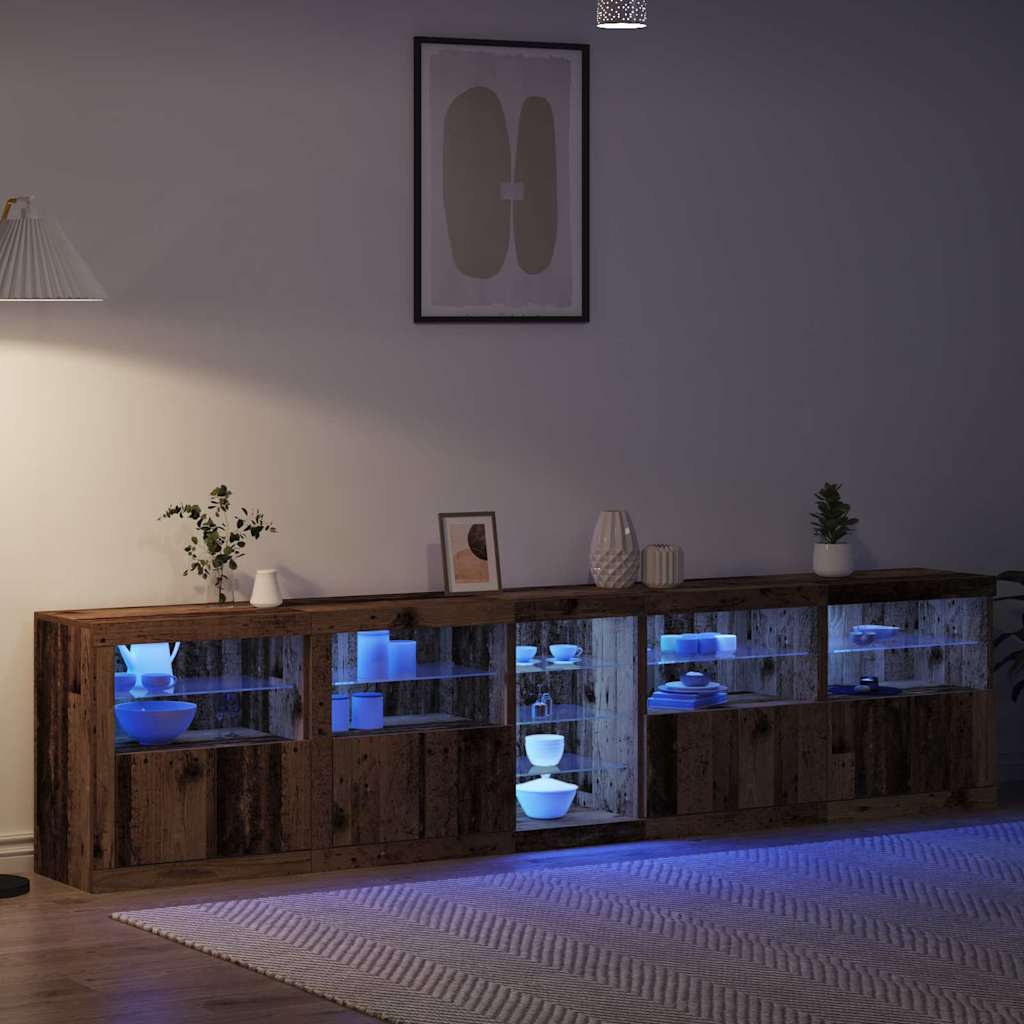 LED Sideboard Oudhout 283 x 37 x 67 cm Bewerkt hout