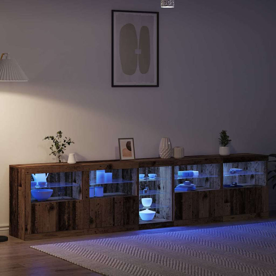 LED Sideboard Oudhout 283 x 37 x 67 cm Bewerkt hout