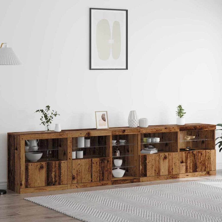 LED Sideboard Oudhout 283 x 37 x 67 cm Bewerkt hout