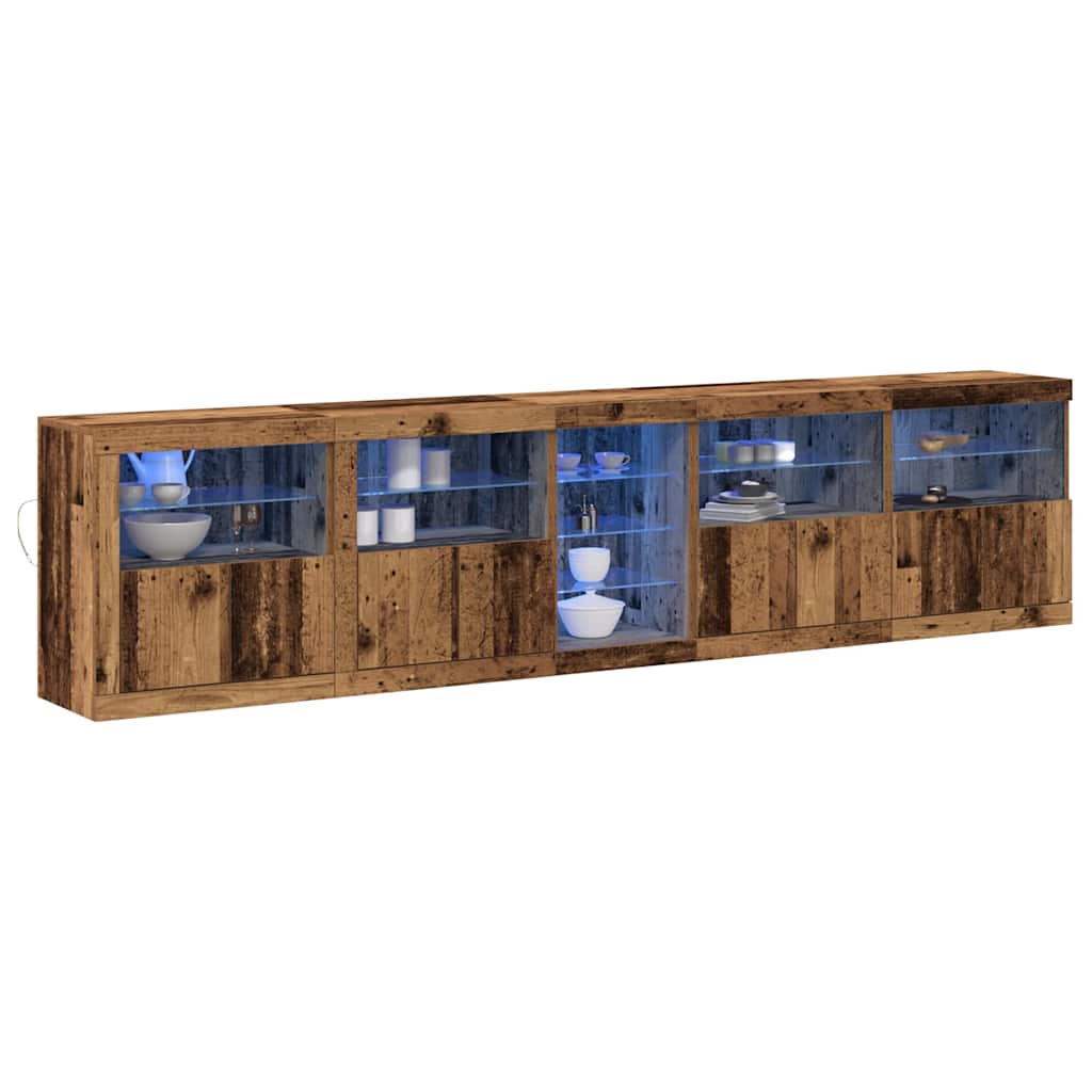 LED Sideboard Oudhout 283 x 37 x 67 cm Bewerkt hout