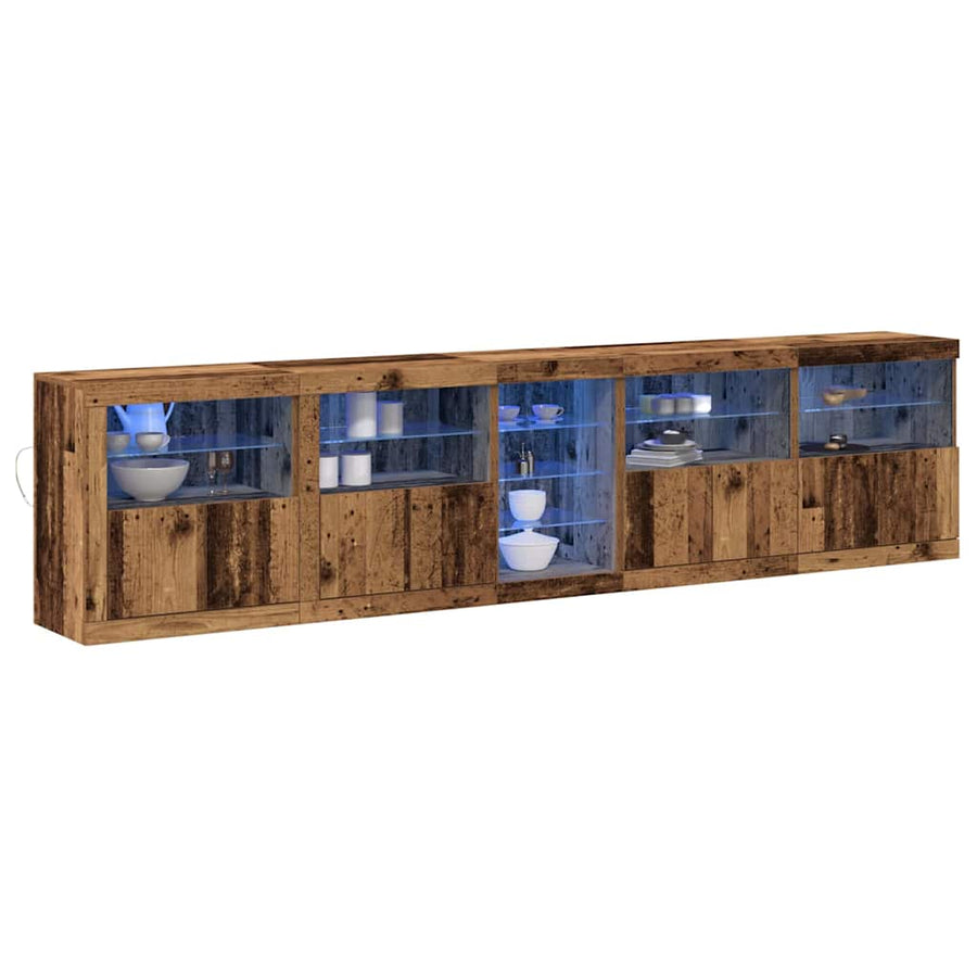 LED Sideboard Oudhout 283 x 37 x 67 cm Bewerkt hout