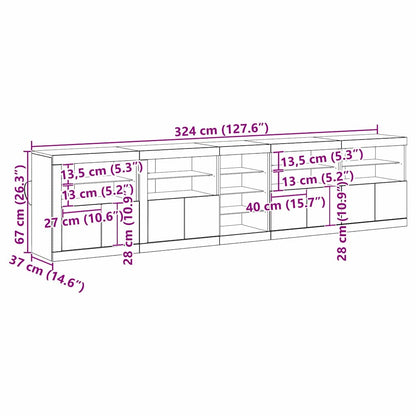 LED Sideboard Oudhout 283 x 37 x 67 cm Bewerkt hout