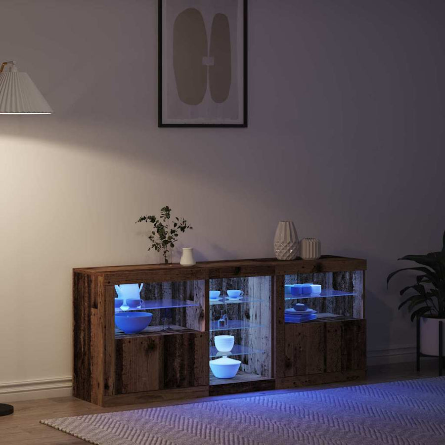 LED Sideboard Oudhout 162 x 37 x 67 cm Bewerkt hout