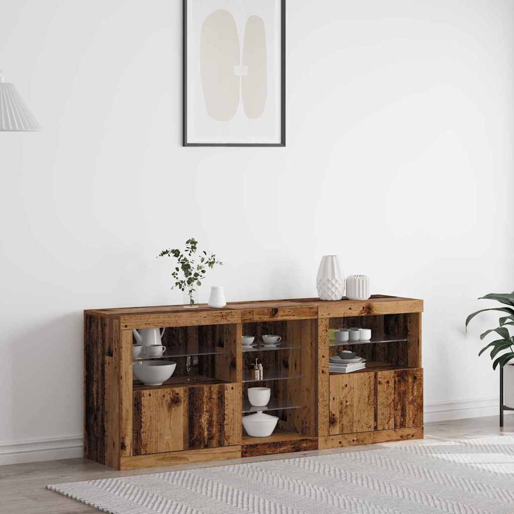 LED Sideboard Oudhout 162 x 37 x 67 cm Bewerkt hout