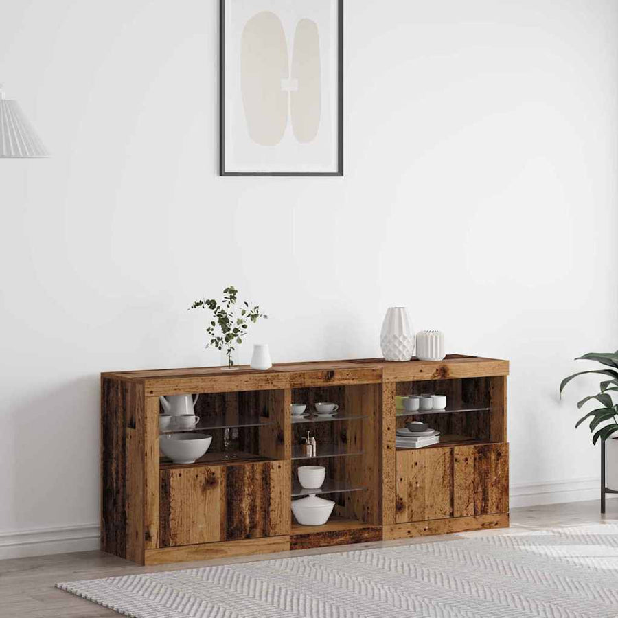 LED Sideboard Oudhout 162 x 37 x 67 cm Bewerkt hout