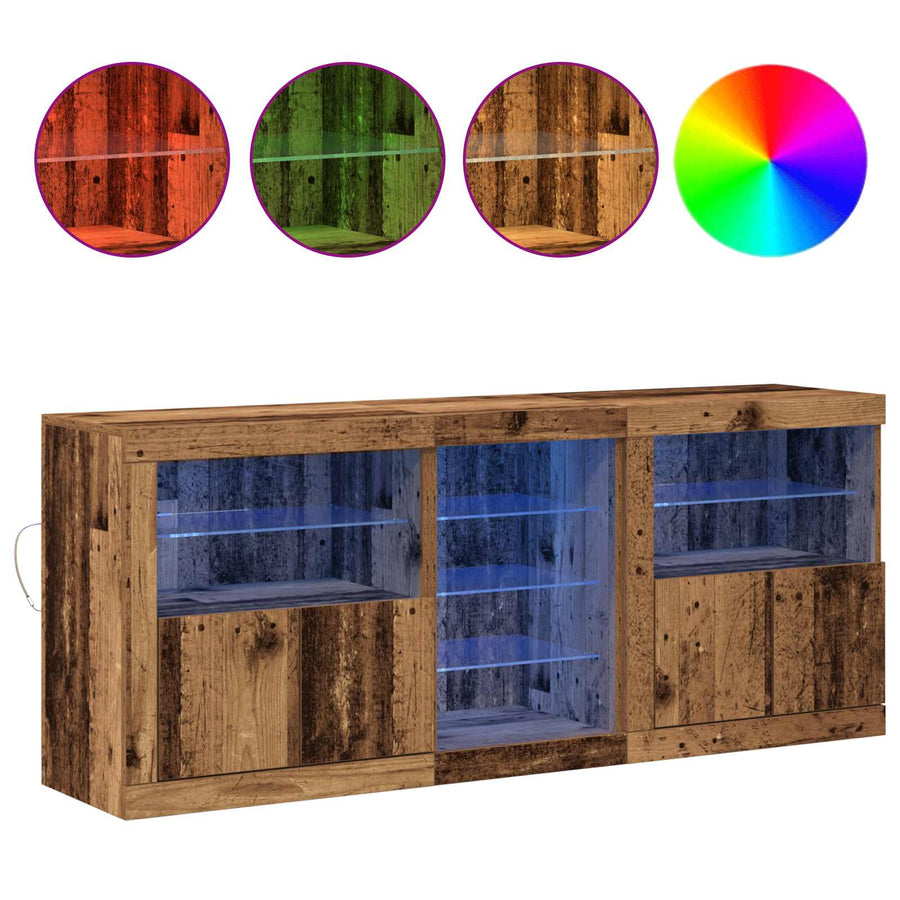 LED Sideboard Oudhout 162 x 37 x 67 cm Bewerkt hout