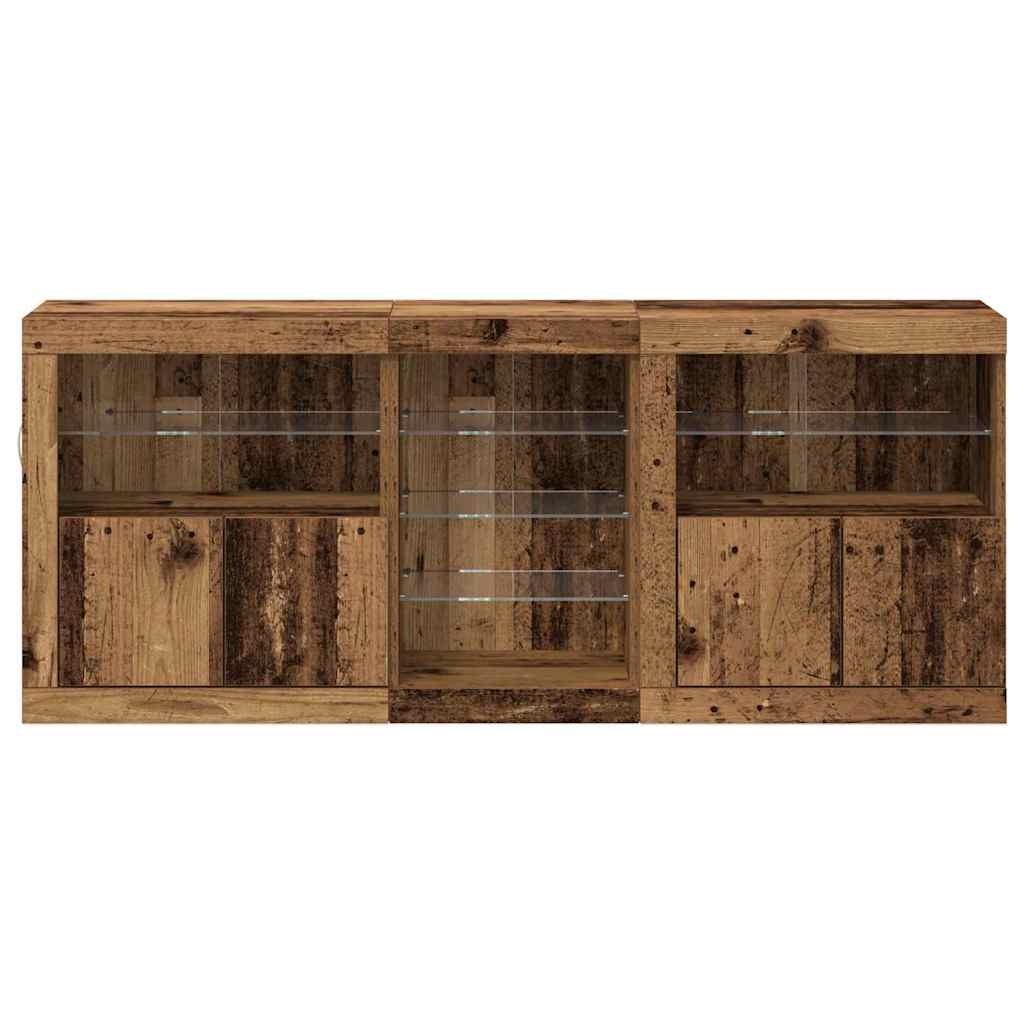 LED Sideboard Oudhout 162 x 37 x 67 cm Bewerkt hout