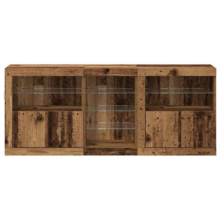 LED Sideboard Oudhout 162 x 37 x 67 cm Bewerkt hout