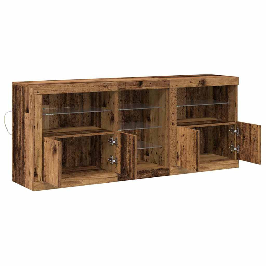 LED Sideboard Oudhout 162 x 37 x 67 cm Bewerkt hout