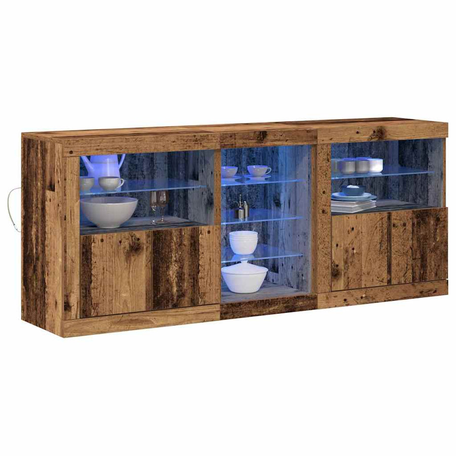 LED Sideboard Oudhout 162 x 37 x 67 cm Bewerkt hout