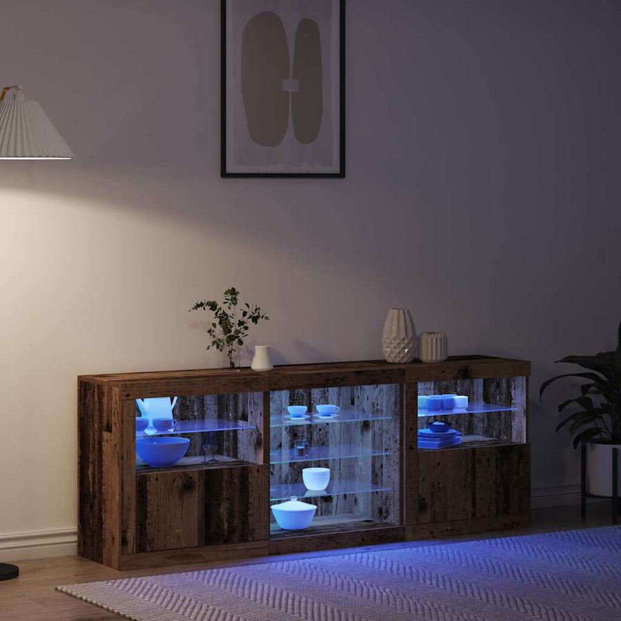 LED Sideboard Oudhout 181,5 x 37 x 67 cm Bewerkt hout