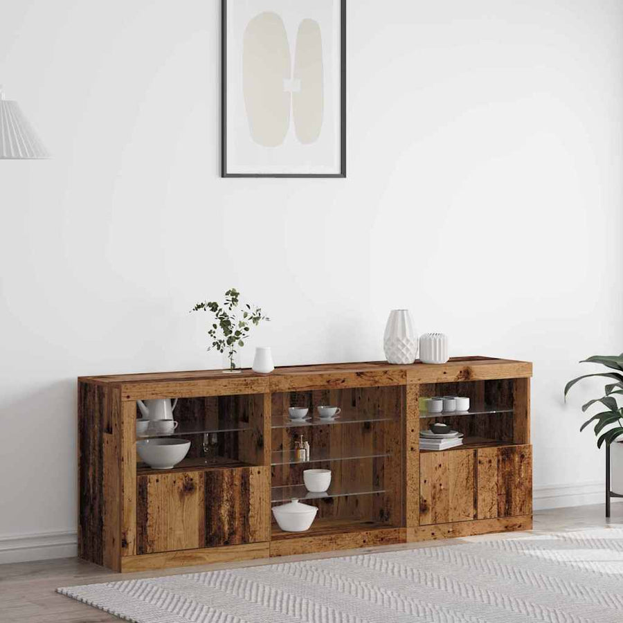 LED Sideboard Oudhout 181,5 x 37 x 67 cm Bewerkt hout