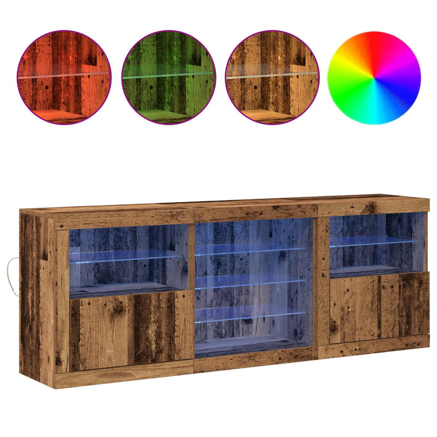 LED Sideboard Oudhout 181,5 x 37 x 67 cm Bewerkt hout