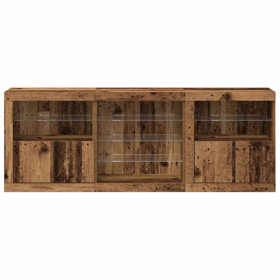 LED Sideboard Oudhout 181,5 x 37 x 67 cm Bewerkt hout
