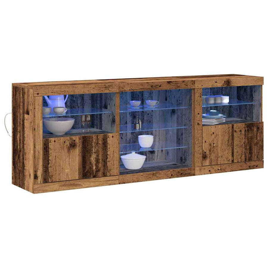 LED Sideboard Oudhout 181,5 x 37 x 67 cm Bewerkt hout