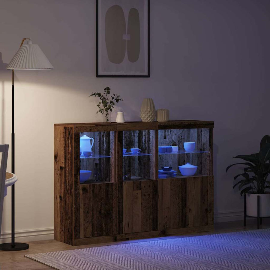 LED Sideboard Oudhout 142,5 x 37 x 100 cm Bewerkt hout