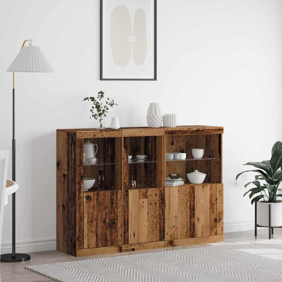 LED Sideboard Oudhout 142,5 x 37 x 100 cm Bewerkt hout