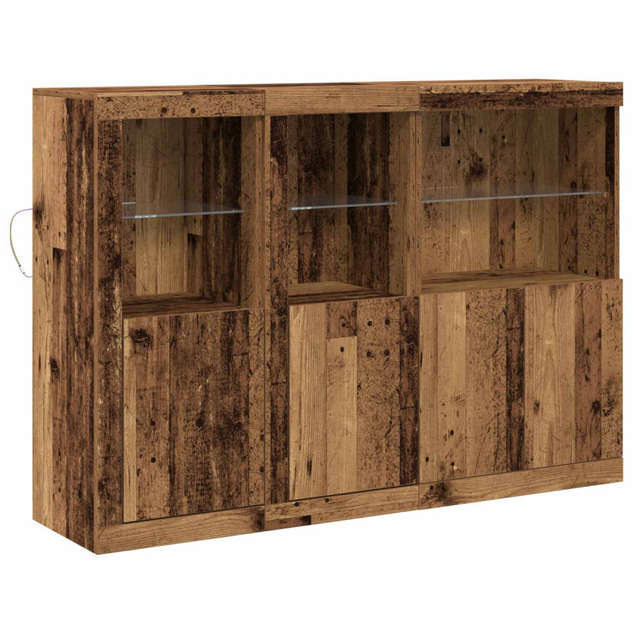 LED Sideboard Oudhout 142,5 x 37 x 100 cm Bewerkt hout