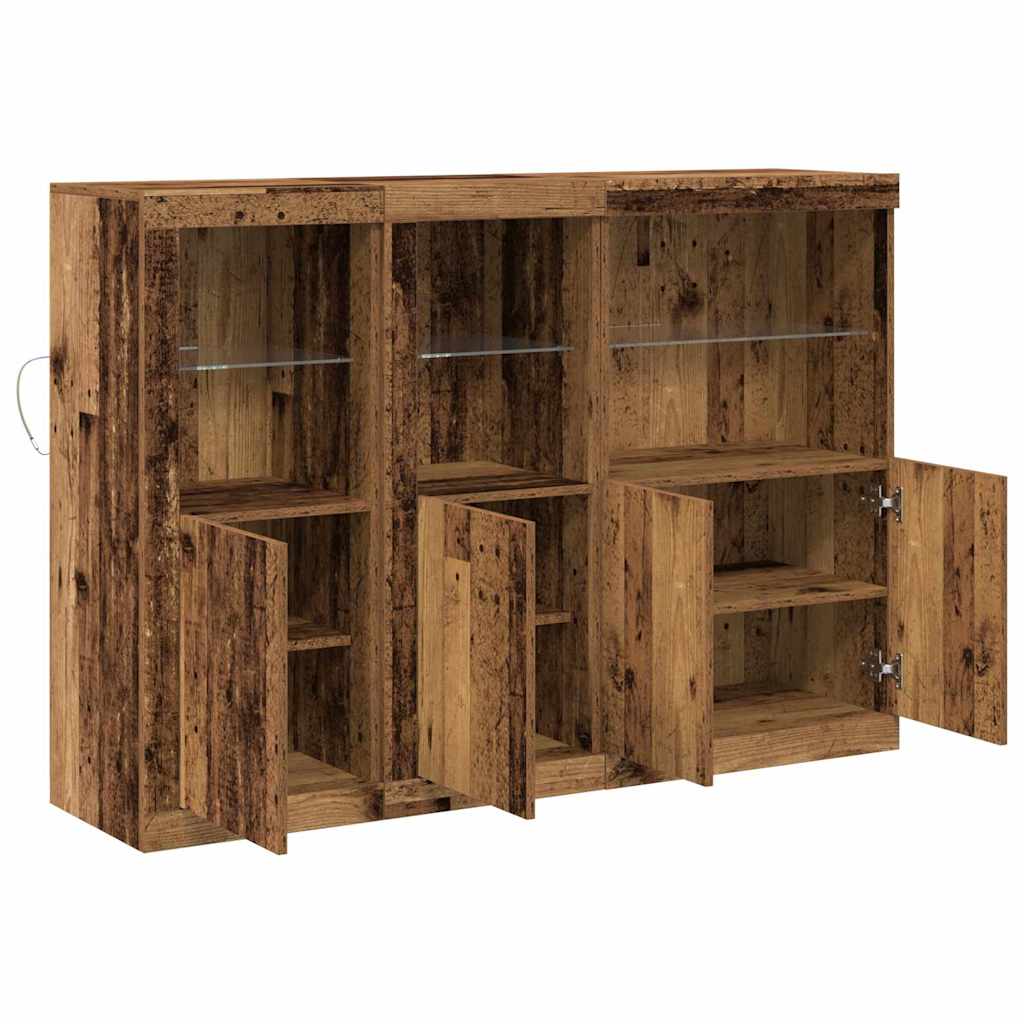 LED Sideboard Oudhout 142,5 x 37 x 100 cm Bewerkt hout