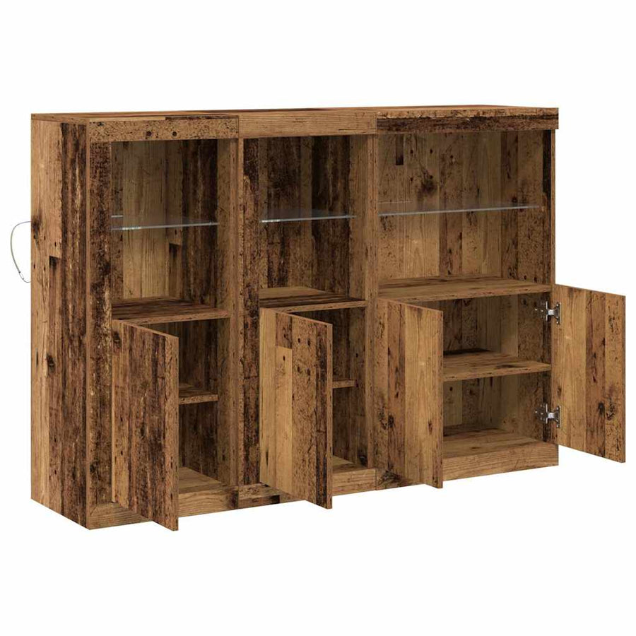 LED Sideboard Oudhout 142,5 x 37 x 100 cm Bewerkt hout