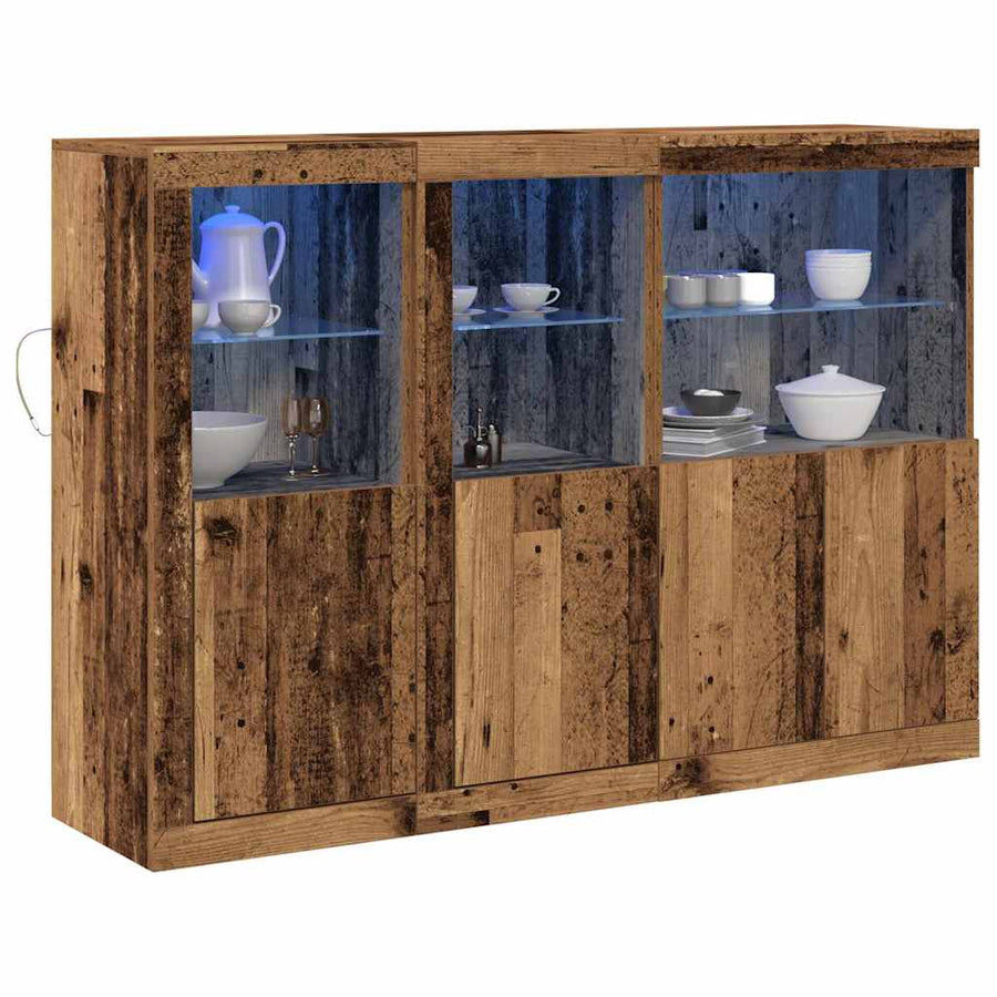 LED Sideboard Oudhout 142,5 x 37 x 100 cm Bewerkt hout