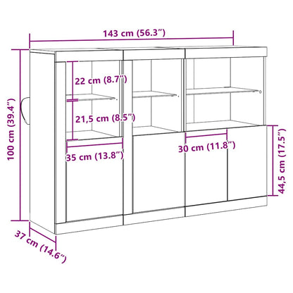 LED Sideboard Oudhout 142,5 x 37 x 100 cm Bewerkt hout