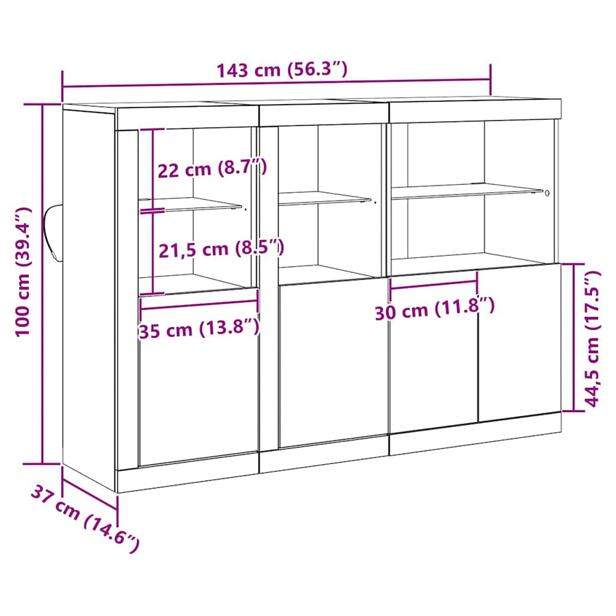 LED Sideboard Oudhout 142,5 x 37 x 100 cm Bewerkt hout