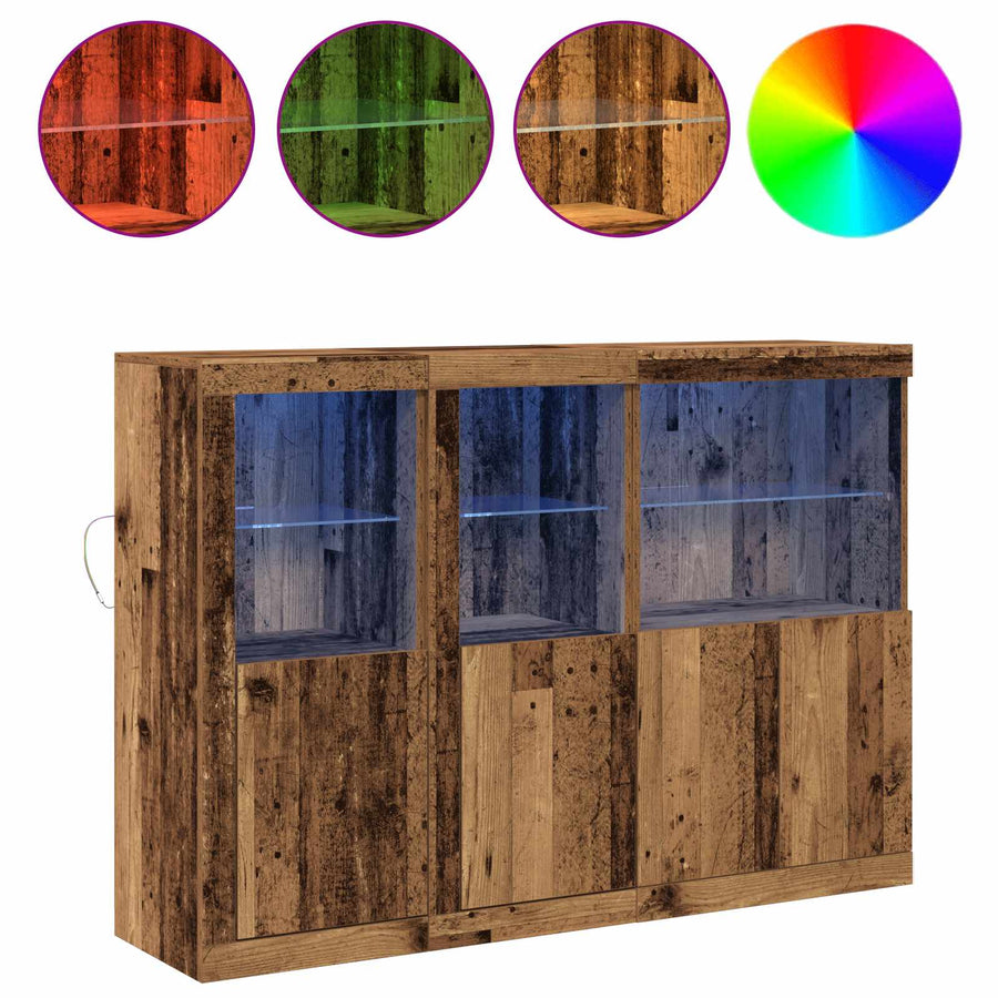 LED Sideboard Oudhout 142,5 x 37 x 100 cm Bewerkt hout