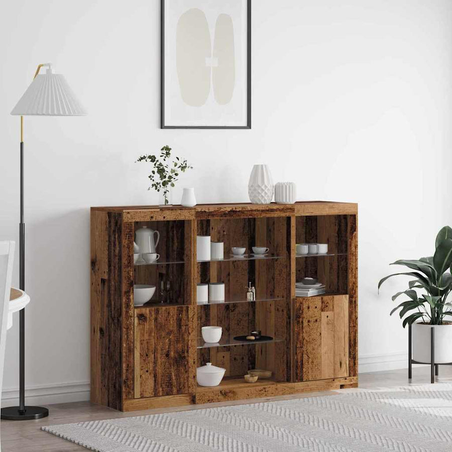 Zijtafel Met Led-Verlichting 142.5X37X100 Cm Geengineerd Hout Oud hout