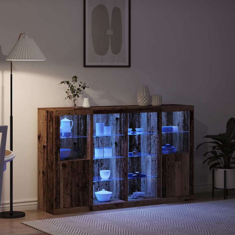 LED Sideboard Oudhout 163 x 37 x 100 cm Bewerkt hout