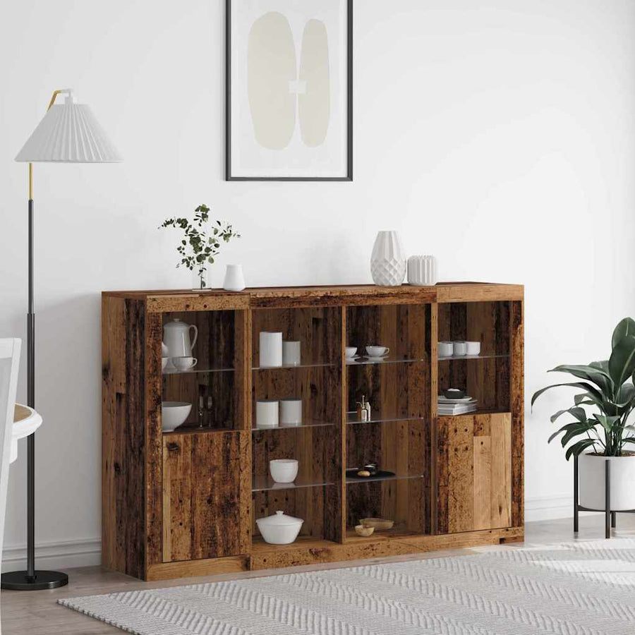 LED Sideboard Oudhout 163 x 37 x 100 cm Bewerkt hout