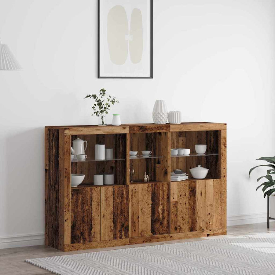 LED Sideboard Oudhout 162 x 37 x 100 cm Bewerkt hout