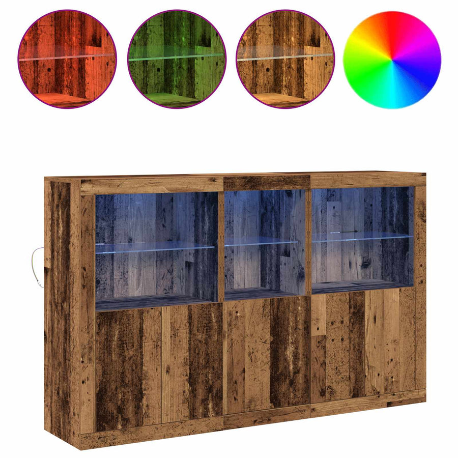 LED Sideboard Oudhout 162 x 37 x 100 cm Bewerkt hout