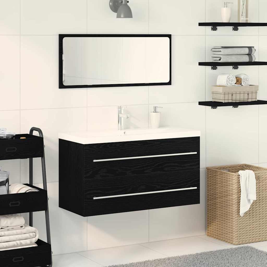 Badkamertenk te kast met lade Wandgemonteerd 3 pcs Zwart Eiken