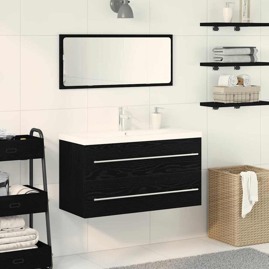 Badkamertenk te kast met lade Wandgemonteerd 3 pcs Zwart Eiken