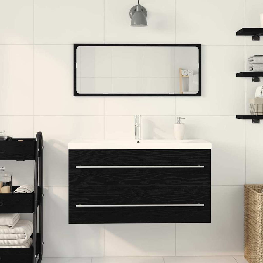 Badkamertenk te kast met lade Wandgemonteerd 3 pcs Zwart Eiken