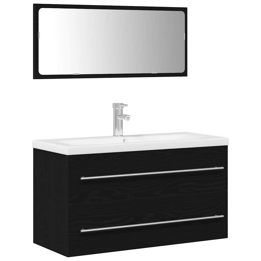Badkamertenk te kast met lade Wandgemonteerd 3 pcs Zwart Eiken