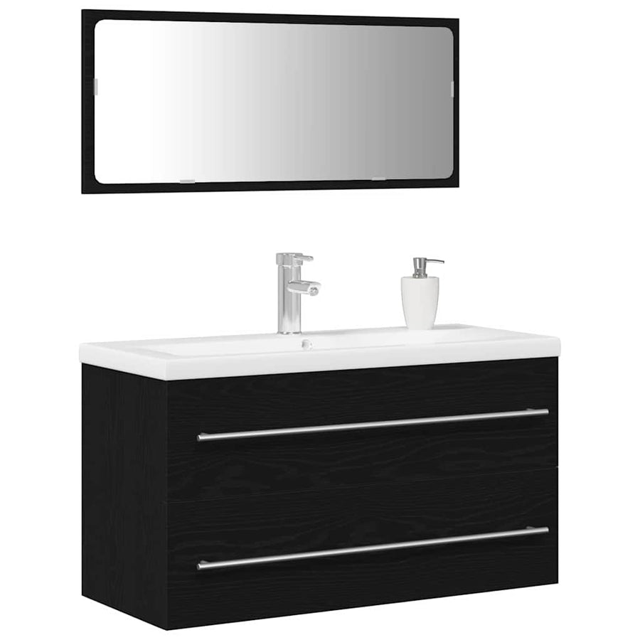 Badkamertenk te kast met lade Wandgemonteerd 3 pcs Zwart Eiken
