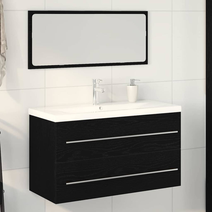 Badkamertenk te kast met lade Wandgemonteerd 3 pcs Zwart Eiken
