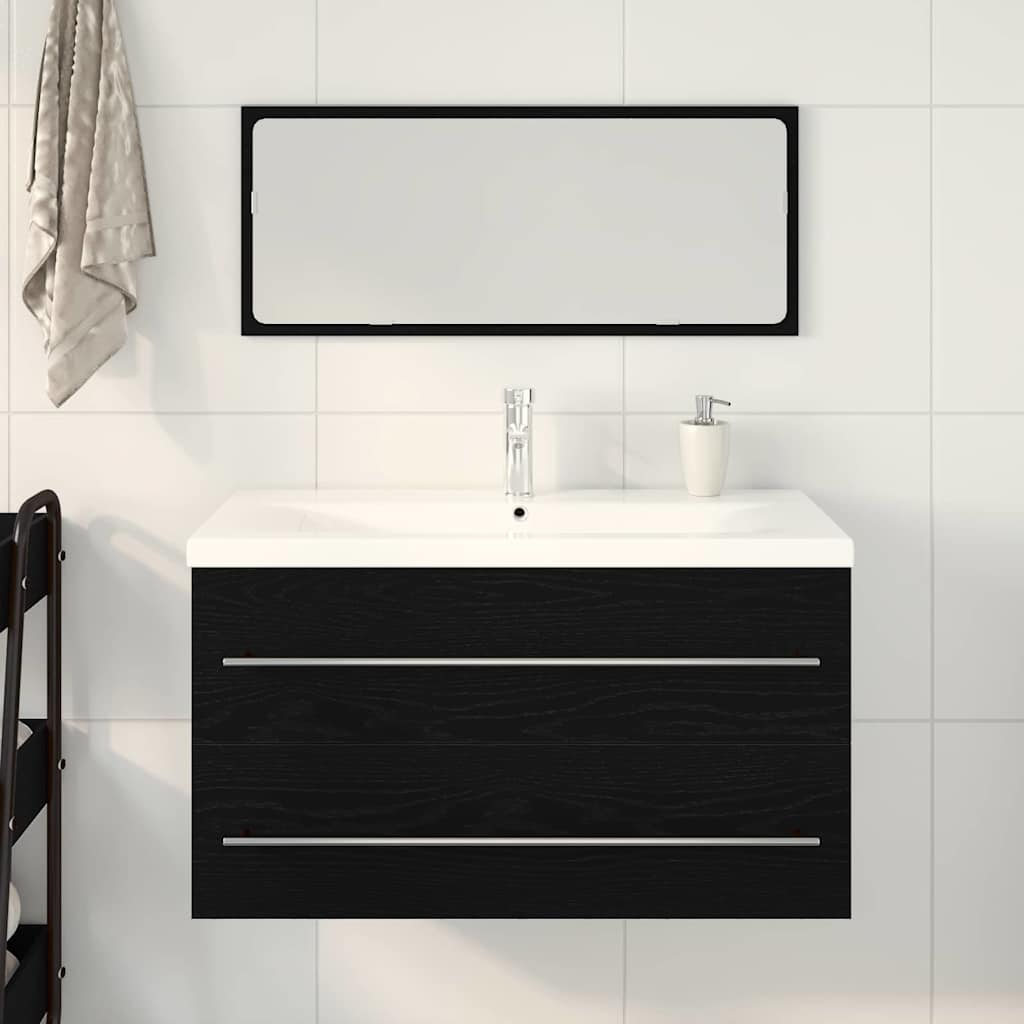Badkamertenk te kast met lade Wandgemonteerd 3 pcs Zwart Eiken