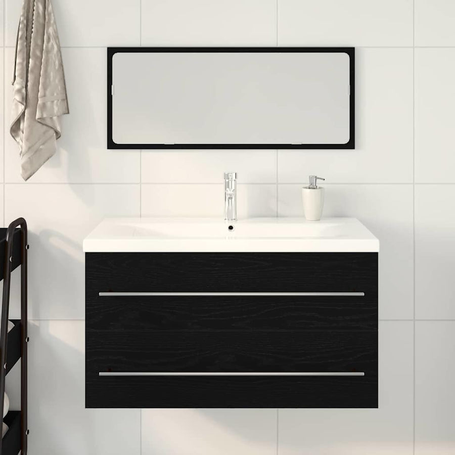 Badkamertenk te kast met lade Wandgemonteerd 3 pcs Zwart Eiken