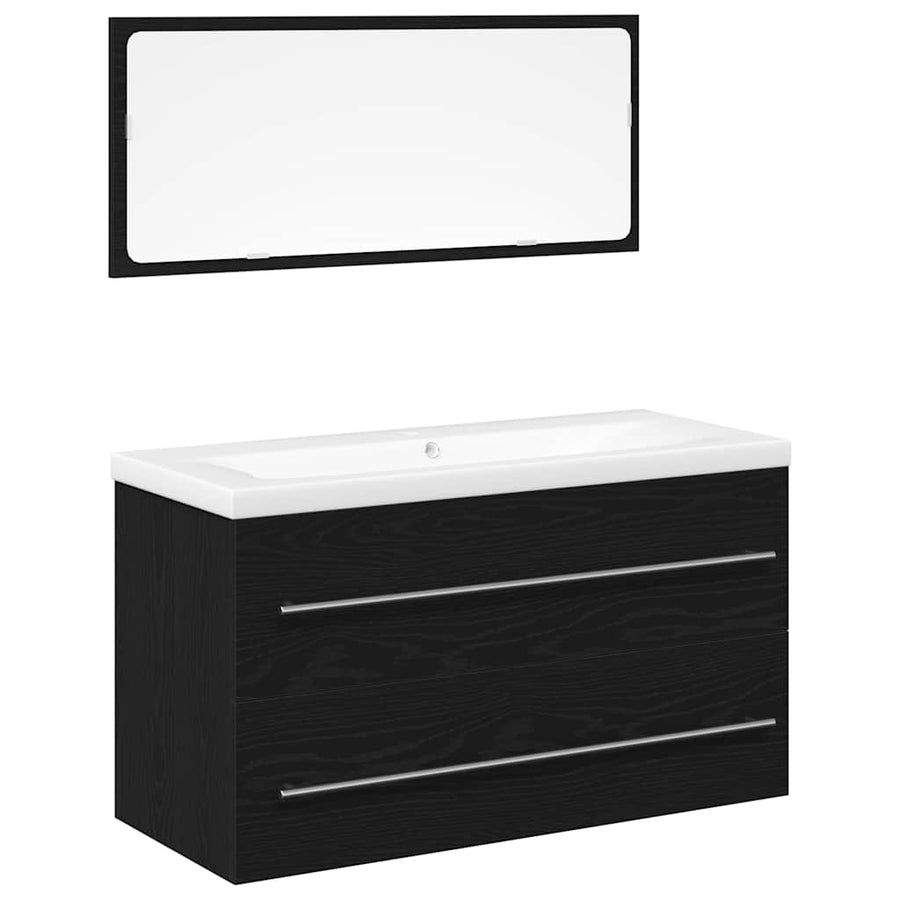 Badkamertenk te kast met lade Wandgemonteerd 3 pcs Zwart Eiken