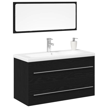 Badkamertenk te kast met lade Wandgemonteerd 3 pcs Zwart Eiken