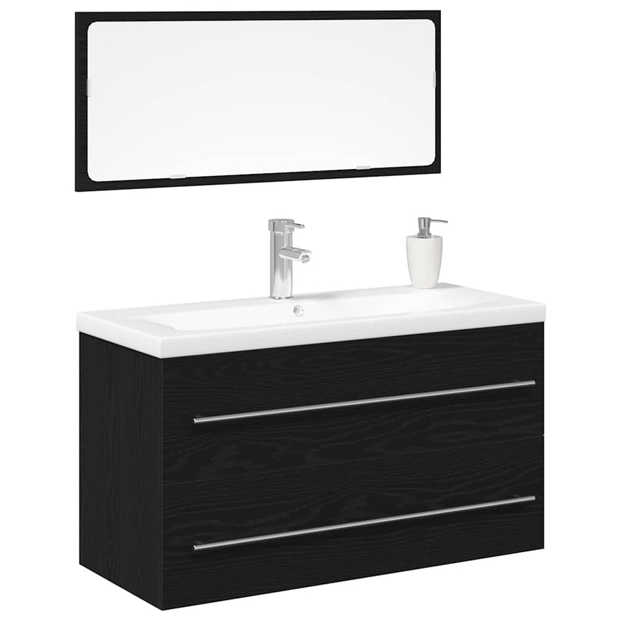 Badkamertenk te kast met lade Wandgemonteerd 3 pcs Zwart Eiken