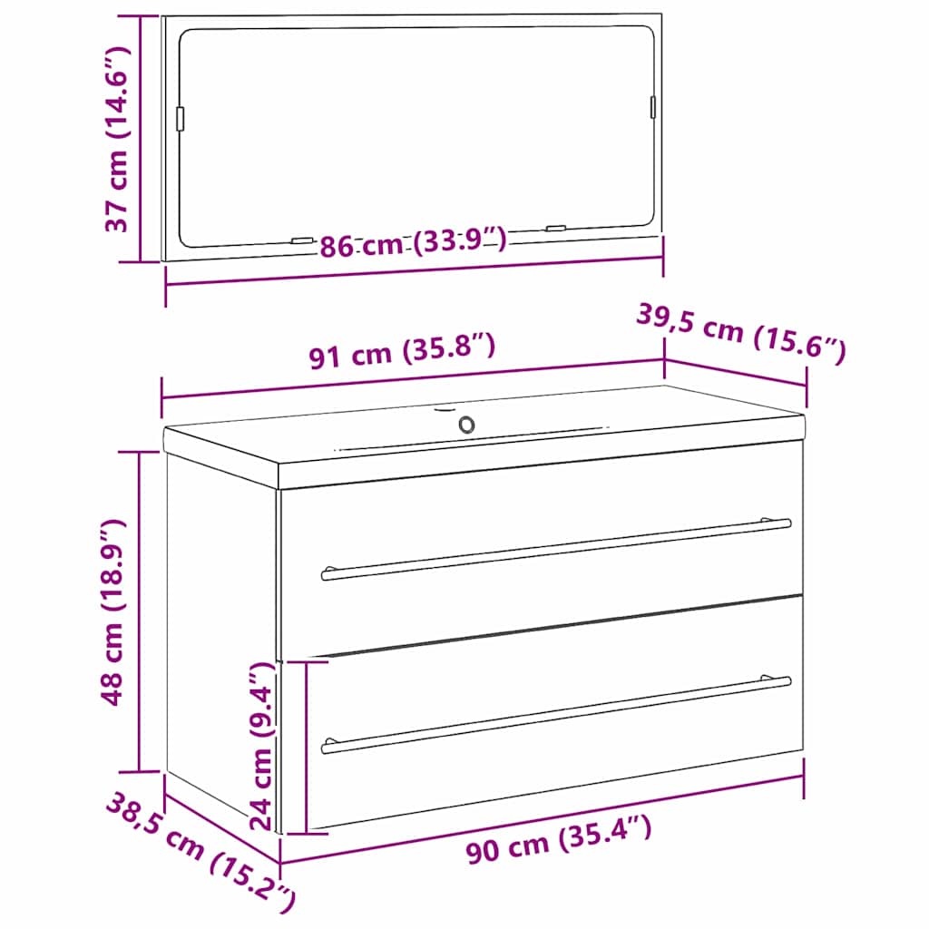Badkamertenk te kast met lade Wandgemonteerd 3 pcs Zwart Eiken