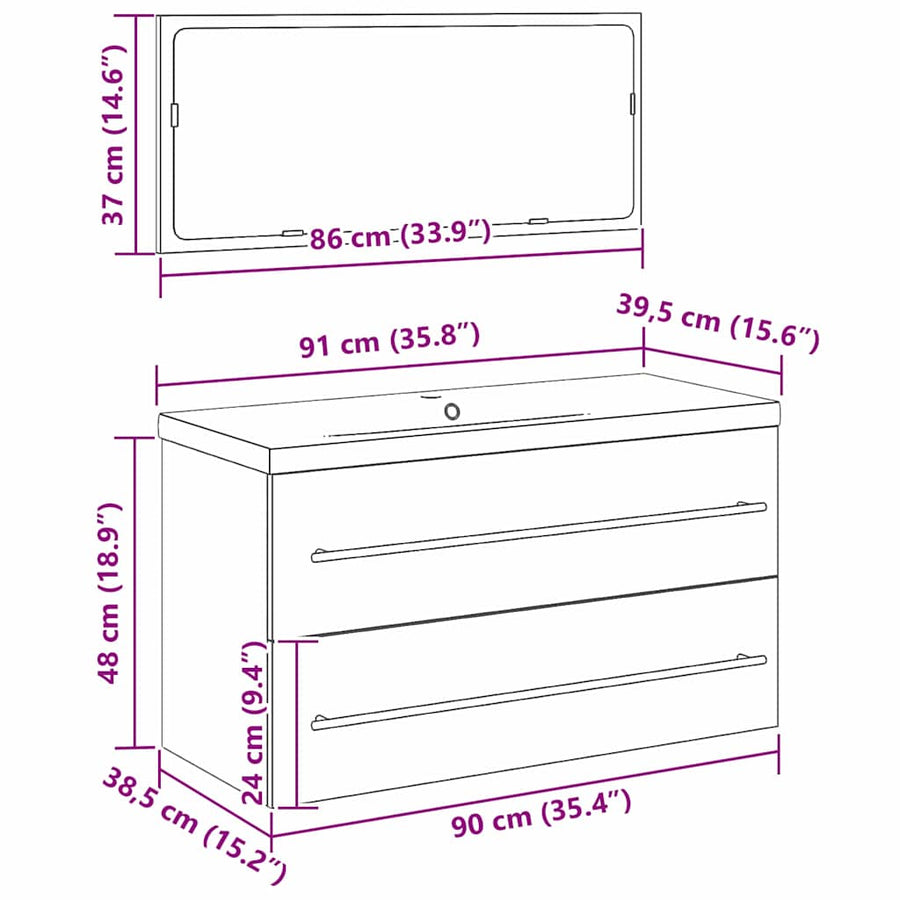 Badkamertenk te kast met lade Wandgemonteerd 3 pcs Zwart Eiken