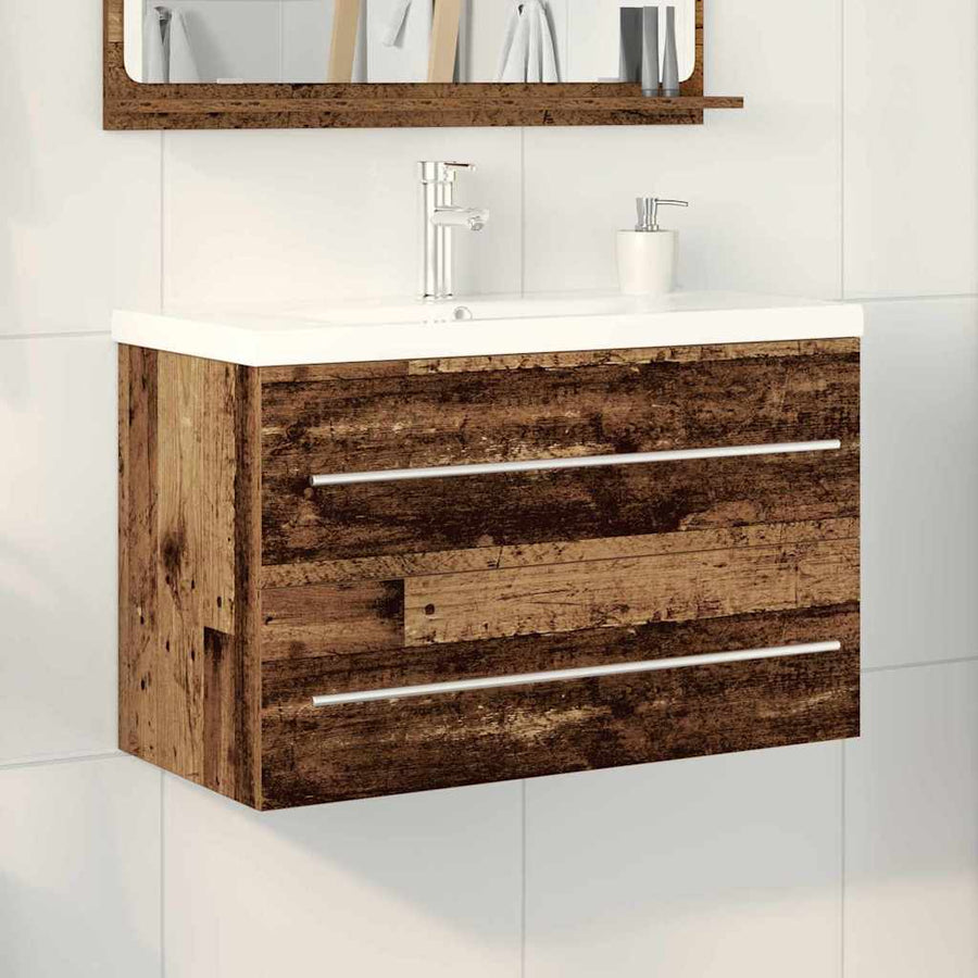 Badkamertenk te kast met lade 2 pcs Oud Hout 80 x 38,5 x 48 cm